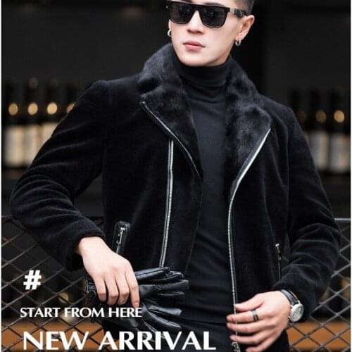 Real Mink coat Genuine Leather Men Short paragraph Winter Fur coat Mens motorcycle leather Jacket hombre veste cuir biker homme