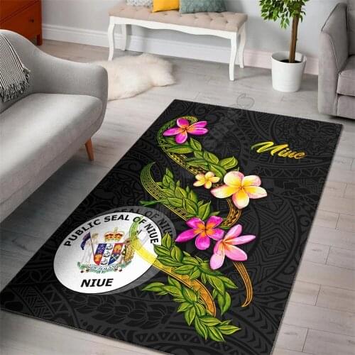 Niue Polynesian Area Rug Plumeria Tribal Floor Mat Rug Non-slip Mat Dining Room Living Room Soft Bedroom Carpet