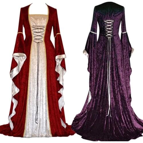 New Medieval Dress Halloween Costumes for Women Cosplay Palace Noble Long Robes Ancient Bell Sleeve Princess Costume Dress