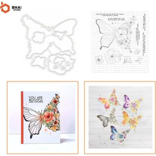 New Arrival Beautiful Butterfly Stamp and Metal Cutting Dies DIY Scrapbooking for Photo Album Decorative Silicone Clear Stamps