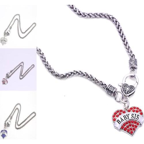 New Arrival fashion rhodium plated zinc studded with sparkling crystals AIR FORCE/ARMY/AUNT/BABYSIS heart pendant chain necklace