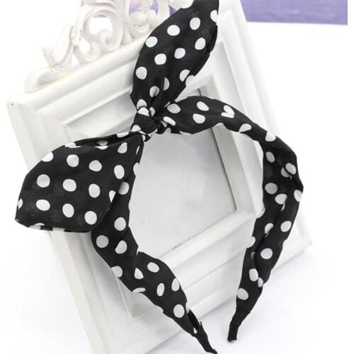 Striped Print Side Bow Headband Rabbit Ears Cloth Hair Hoop Fashion Ladies Dot Solid Hair Band For Girl Hair Accessories
