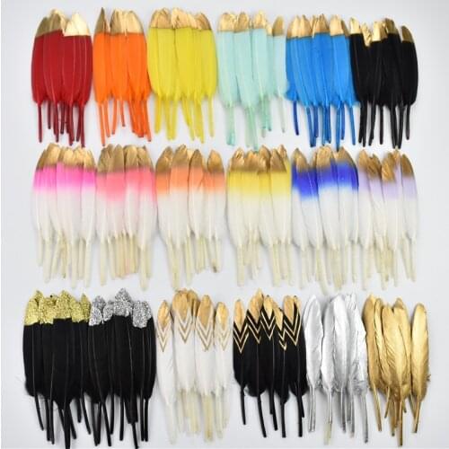 Wholesale 10-15cm/4-6inch Golden Powder Dipped Duck Feathers for Crafts Natural Feather Handicraft Accessories Diy Decoration