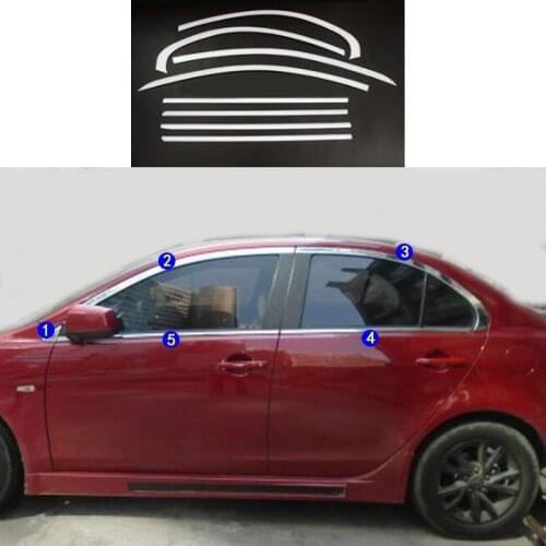 Car Body Stick Stainless Steel Glass Window Garnish Pillar Middle Column Strip Trim For Mitsubishi Lancer EX 2010-2017