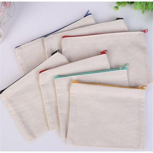 6pcs File Folder Bag Pen Pencil Pouches Cotton Canvas Diy Craft Makeup Bag Zipper Multi-purpose Invoice Bill School Office Suppl