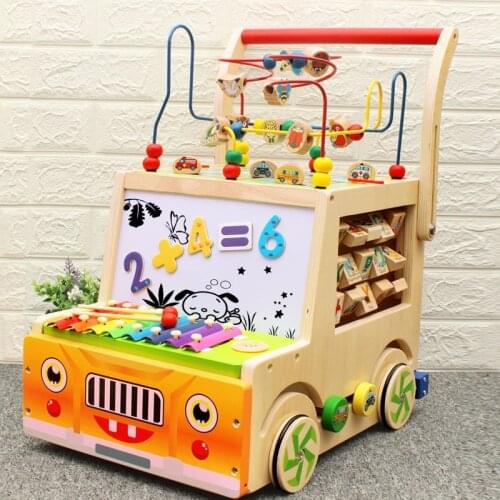 Manufacturers Direct Sales Of Childrens Walker Baby Multi-functional Wooden Puzzle Around The Beads Toys