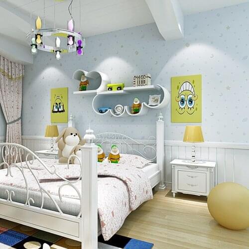 Q QIHANG Modern Minimalist Star Moon Night Sky Cartoon Wallpaper Bedroom Living Room Non-woven Wallpaper 0.53m*10m=5.3m2