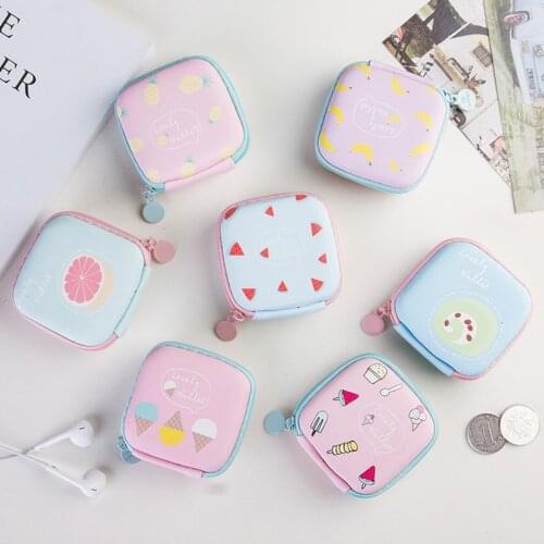 Cute Storage Bag Case USB Cable Earphone Cartoon Fruit Pattern Zipper Style Bag Holder Mini Coin Purse 1 Pcs
