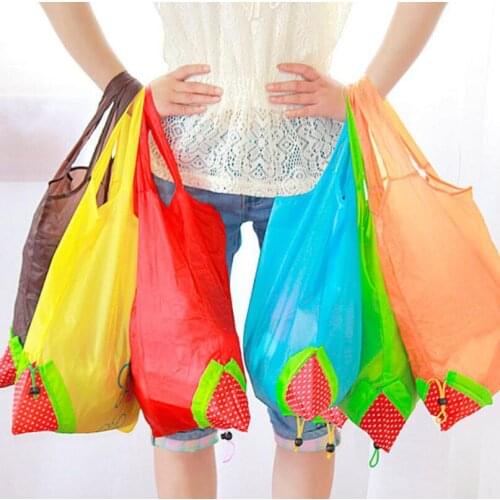 Strawberry Shopping Bags Reusable Nylon Grocery Bag Folding Storage Bag Light Weight Handbag Large Travel Tote LX5568