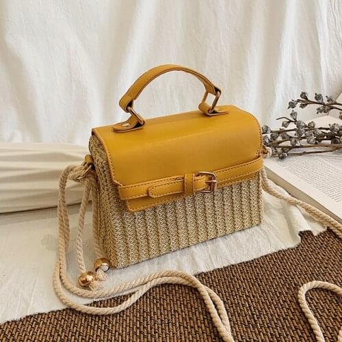 Straw Bag 2021New Girl Woven Bag Summer Simple One Shoulder Messenger Small Square Bag Portable Rattan Straw Bag Woven Beach Bag