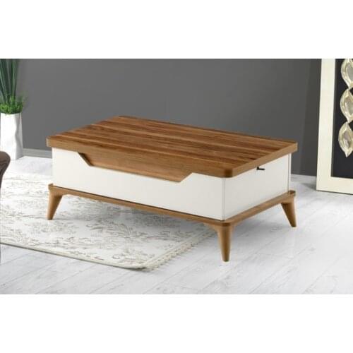 Modern Evistro Smart Laptop coffee table Dining table coffee table in the Middle 2 Drawers Walnut-Raw White coffee table table basse