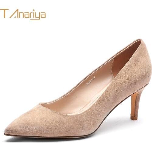 Tanariya New spring and autumn 20 apricot sheep anti-velvet pointed shoes women ladies high heels women shoes woman pumps