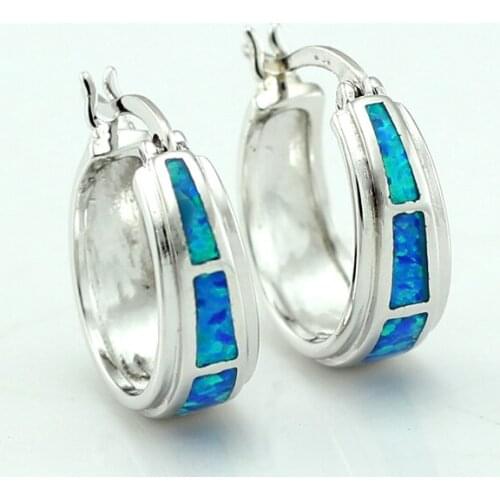 Blue Fire Opal Women Fashion Silver Plated Hoop Earrings OE199