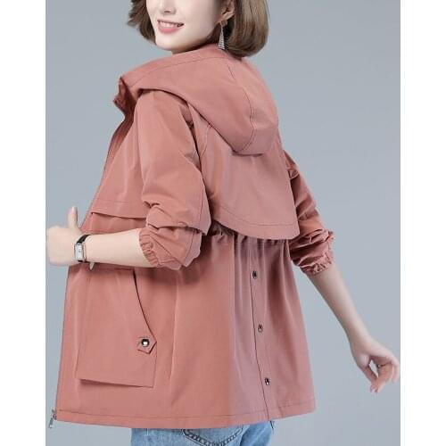 Womens Trench Coat With Lining Spring Autumn Windbreaker Female 2021 Plus Size 4XL Solid Color Zipper Coat Jacket With Hooded