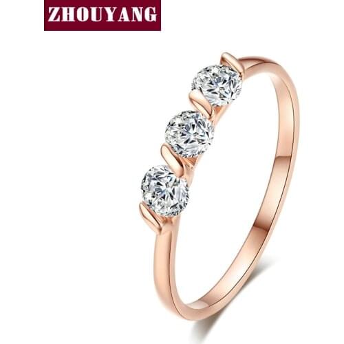 ZHOUYAN Engagement Wedding Ring For Women Classic Simple CZ Austrian Crystal Rose Gold Color Fashion Jewelry Lover Ring R067
