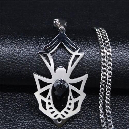 AFAWA Goth Spider Stainless Steel Statement Necklace Women Silver Color Punk Necklace Chain Jewelry cadenas mujer N4140S02