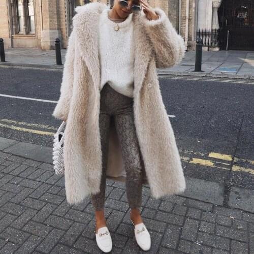 Women Winter Plus Size Faux Fur Coat Bomber Wool Teddy Coat Beige Overcoat Long Sleeve Vintage Outwear Mujer