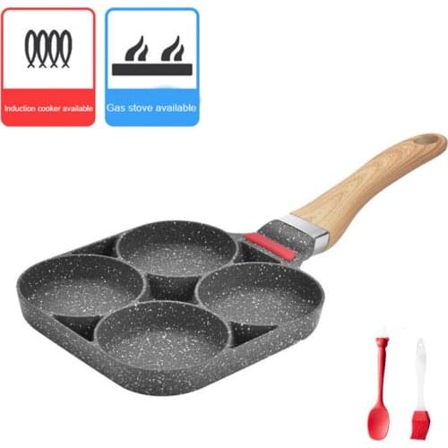 1PC 4 Hole Fried Egg Pan Non-stick Ham Pancake Maker Wooden Handle Suitable For Gas Stove Induction Cooker Kitchen Tools