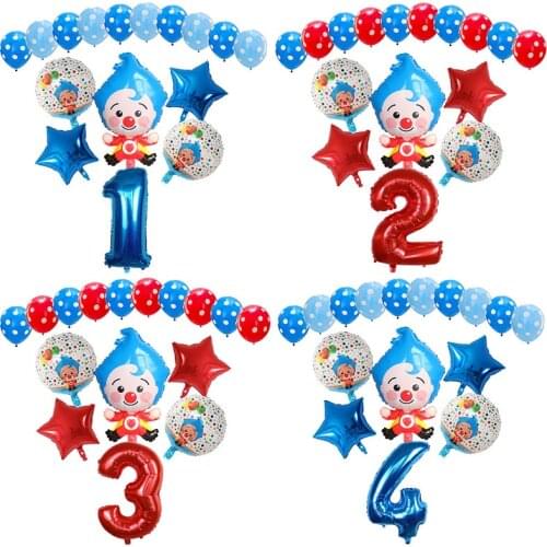 16pcs Cartoon Clown Plim Foil Balloons Set Red Blue 30inch Number Globos Children Happy Birthday Party Decorations Kids Toys