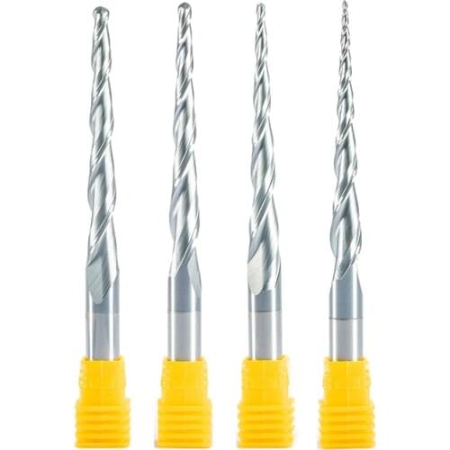 4PCS/Lot R05&1.0&1.5&2.0mm 8mm Shank 100L HRC55 Tungsten solid carbide Tapered Ball Nose End Mills and cone CNC Milling cutter