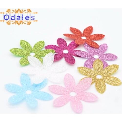 40Pcs Mix Color Non-woven Fabric Spring Flower Glitter Patches Artificial Appliques DIY Crafts, Nursery Room, Kindergarten Decor