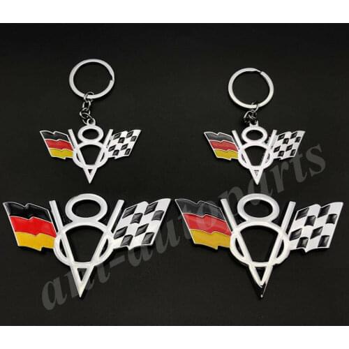 4x Metal Car V8 Vintage Germany Flag Key Ring Chain Emblem Badge Decals Sticker