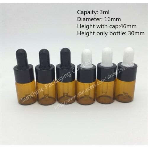 50 x 3ML Small Amber Glass Dropper Bottle 3cc Mini Glass Vial With Pipette Dropper