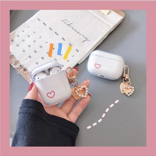 Luxury Cute Pearl Shell metal Keychain Silicone Headphone Earphone case for Airpods 1 2 pro Lovely heart Wireless Headset cover