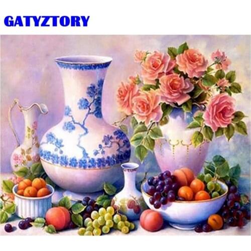 GATYZTORY Frameless Picture By Numbers Kits For Adults Children Flower Vase On Table Oil Paint Handmade Unique Gift Home Artcraf