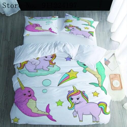 Cartoon Dolphin Unicorn Duvet Cover Comforter Bedding Set Animal Printing Luxury 3pcs Quilt Cover Single Double Home Textile