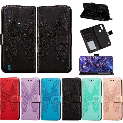 Leather Full Cover Case for Motolola Moto E6S 2020 G8 Power Lite One Hyper E6 G7 Plus Flip Case Butterfly Embossing Phone Bag
