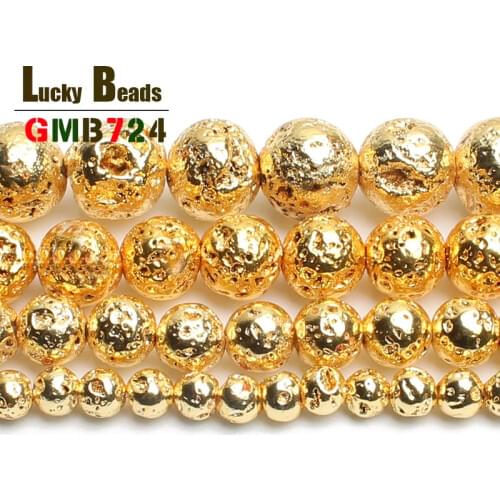 Natural Stone Gold Lava Hematite Round Loose Beads 4mm 6mm 8mm 10mm DIY Necklace Bracelet Jewelry Making Accessories
