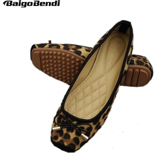 US 5-10 Leopard Print Flats Woman Square Toe Shallow Mouth Casual Flats Bowknot Loafer Shoes Girls Light Weight Shoes