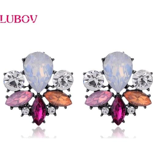 LUBOV Colorful Acrylic Crystal Stone Stud Earrings Big Rhinestone Inlaid Women Piercing Earrings Birthday Gift Party Jewelry