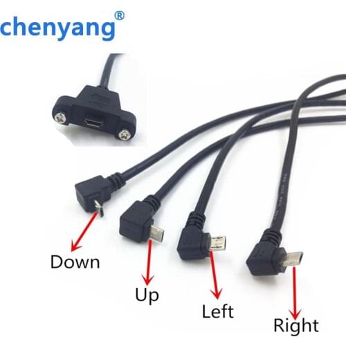 Micro USB Up & Down & Left & Right 90 Degree Angled Male to Female Extension Cable 5Pin With screws Panel Mount Hole 30cm/50cm