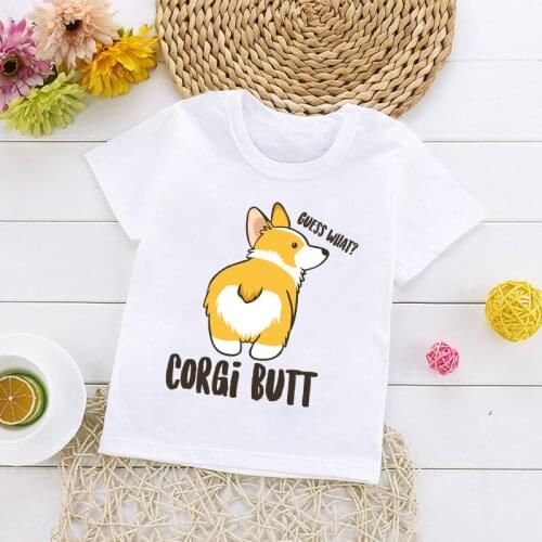 Cute Cartoon Corgi Print Kids T-shirt Casual Summer Soft Short Sleeved Top Unisex Children Top Baby Toddler Clothes 9824