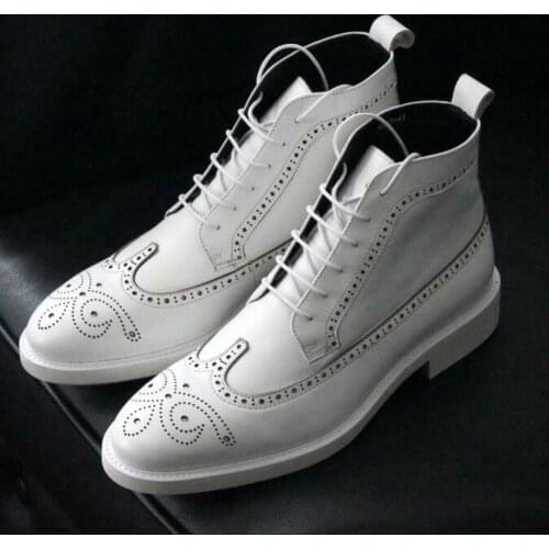 Men Fashion Leather Casual Lace Up Ankle Boots High Top Brogue Shoes British Style Cowboy Wingtip Dress Carved New 2021