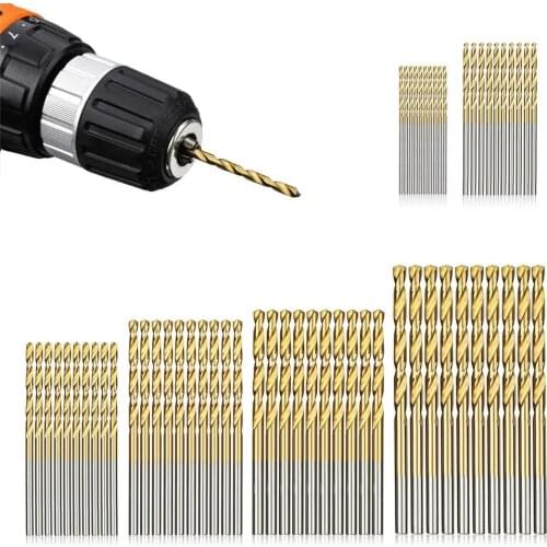 60pcs 1/1.5/2/2.5/3/3.5mm HSS Titanium Coated Twist Drill Bits Set Tools Straight Shank Drill Bit Set Woodworking Drilling Tools