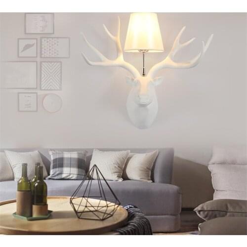 American Country White Deer Head Wall Lamp Living Room Restaurant Bedroom Corridor Decoration Aisle Antlers Nordic Wall Lights