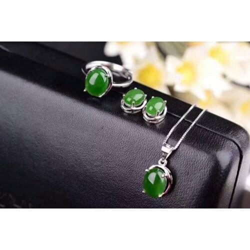 Natural green jasper gem jewelry sets natural gemstone ring Earrings Pendant 925 silver Stylish Elegant round women fine jewelry