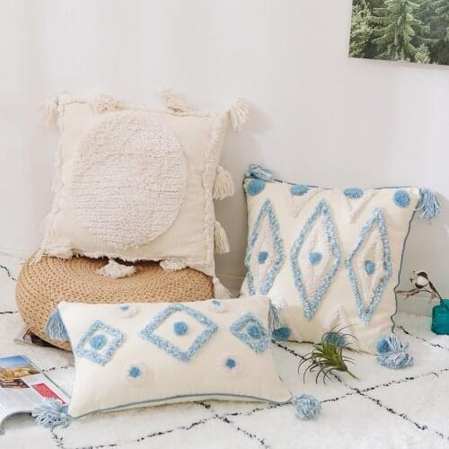 New Tufted Geometric Embroidery Cushion Cover Boho Decorative Tassels Pillow Cover Square Woven Cushion Cover 45x45/30x50cm