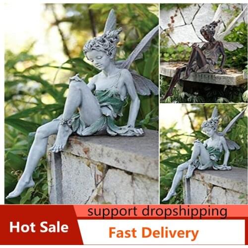 New Tudor And Turek Sitting Fairy Statue Garden Ornament Resin Craft Landscaping Yard Decoration Home Garden Decoration Outdoor