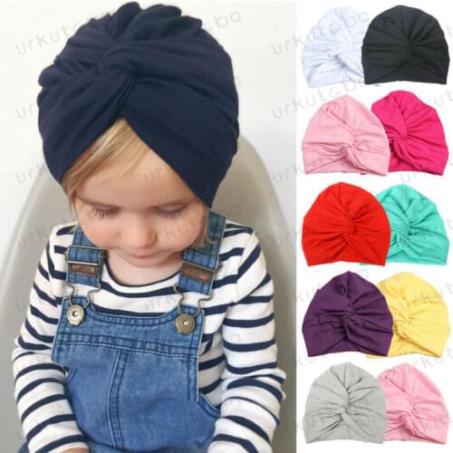 2019 Brand New Newborn Infant Baby Turban Toddler Kids Boy Girl Cotton Blends Hat Lovely Soft Cute Solid Knot Beanies Baby Gifts