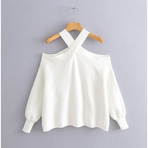 2021 New Spring Summer Women Female sexy Oversize women cross halter sweaters fashion ladies knitted pullovers female knitwear