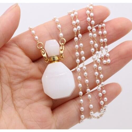 Natural Stone Turquoise/White Jade Perfume Bottle Necklace Pearl Chain For Women Free Gift Accessory Glasses Frames Pearl Chains