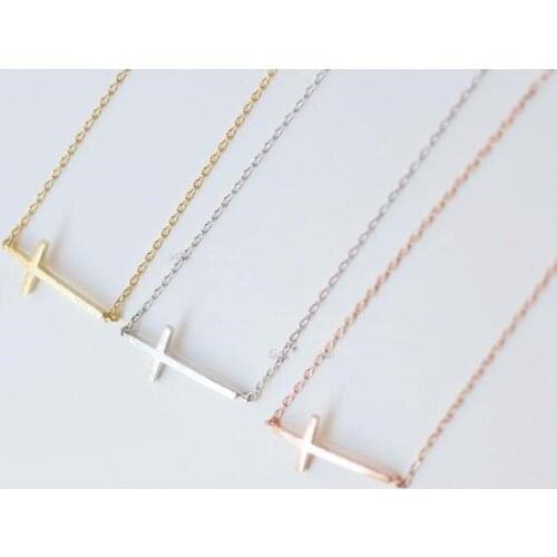 Sideways Cool Christian Cross Necklaces Simple Faith Religious Cross Pendant Chain Necklaces Geometry Jewelry for Women