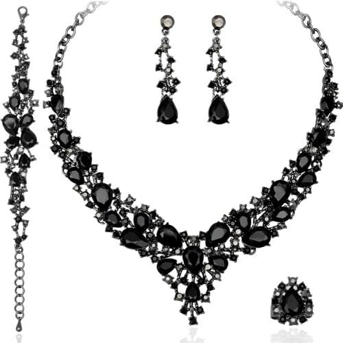 Fashion Austrian Crystal Necklace Earrings Bracelet Ring Bridal Jewelry Sets for Brides Wedding Party Costume Accessories Gifts