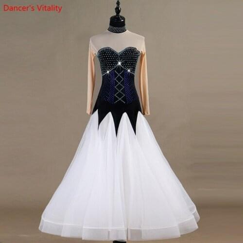 Ballroom Dance Dress 2021 New Luxury Diamond Long Sleeves Big Swing Dresses Adult Latin Ballroom Waltz Dance Performance Costume