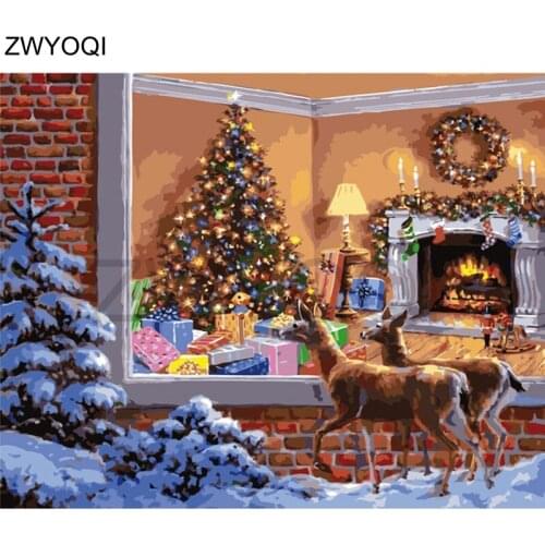 Full Round Diamond embroidery Fireplace deer Full Square Diamond mosaic Christmas tree garland DIY Diamond painting Cross stitch