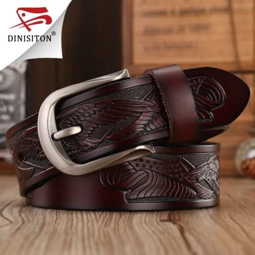 DINISITON Punk Handcrafted Eagle Shells Belt Top Layer Leather Belts For Men Pin Buckle High Quality Cowhide Luxury Strap ZPB03